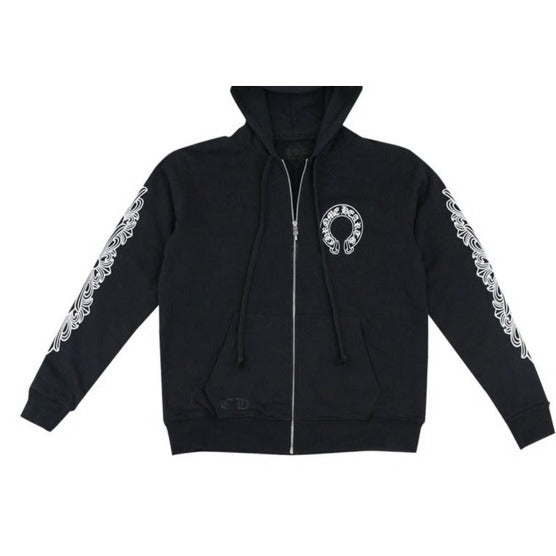 Chrome Hearts Horseshoe Floral Cross-Sleeve Zip-up Hoodie